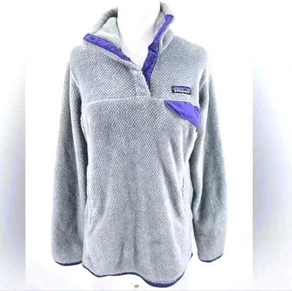 Patagonia Gray Purple Polartec ReTool Snap-T Pullover Fleece Jacket - Picture 1 of 9